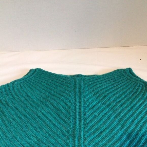 Apricot Sweater Teal Mock Neck Ribbed Funnel Cuffed Sleeves Pull over Wool Blend - Picture 4 of 6